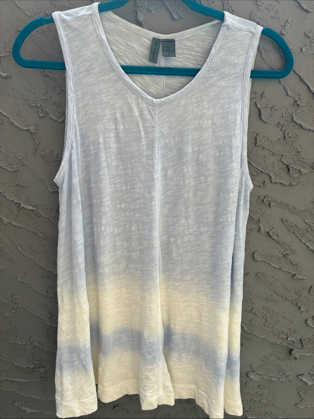 Anthropologie Left of Center White and Light Blue Ombre V-Neck Tank  S Worn 1